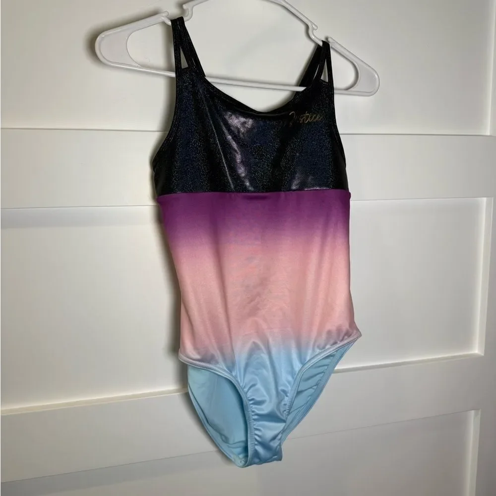 Justice Ombre Leotard Swimsuit with Black Glitter Top